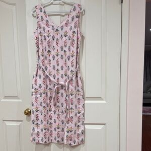Floral Pink Linen Sleeveless Dress